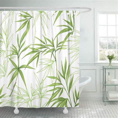 Pknmt Beige Leaf Exotic Pattern With Green Tropical Leaves On White