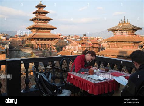 Nepal Bhaktaphur Durbar Square Bhadgaon Hotel Tourist On Roof Top