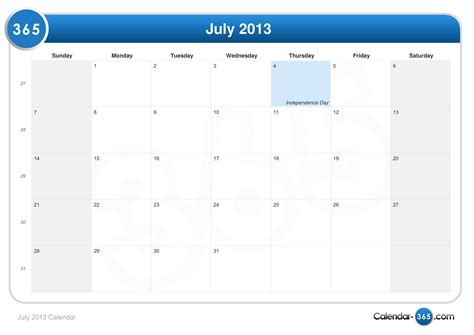 July 2013 Calendar