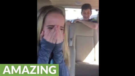 Brother From Out Of Town Pops Out From Trunk To Surprise Sister On Her Birthday Youtube