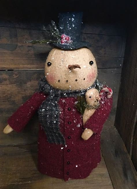 Primitive Standing Snowman Doll With Baby ~ Handmade Liberty Creek