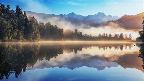 Nature Landscape Lake Sunrise Mist Forest Mountain