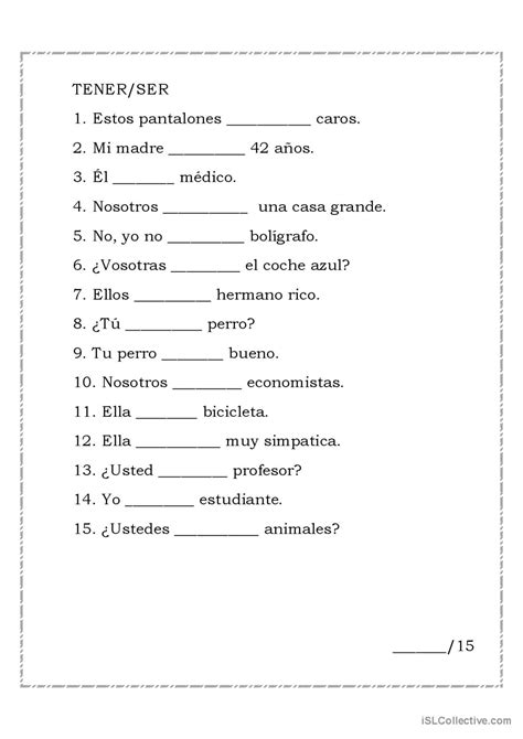 Los verbos Tener y Ser Español ELE hojas de trabajo pdf doc