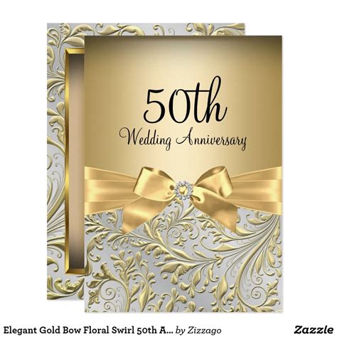 Elegant Gold Bow Floral Swirl 50th Anniversary Invitation Zazzle