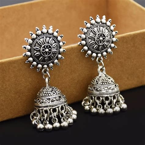 buy gypsy afghan jewelry retro ethnic silver indian jhumka small bells beads
