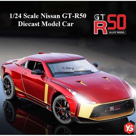1 24 scale diecast nissan gtr gt r r50 alloy car model lights up sounds open doors racing