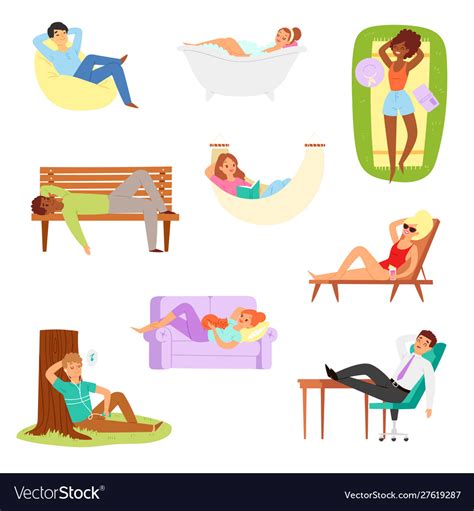 Relax People Man Woman Character Relaxing Vector Image
