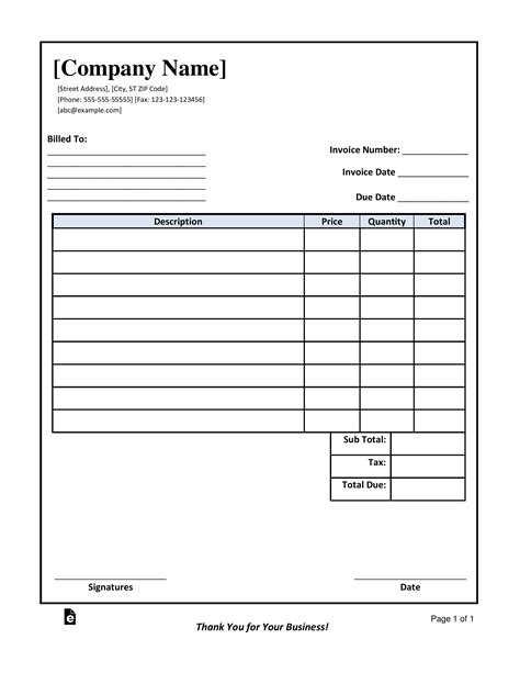 Free Printable Blank Invoice Templates