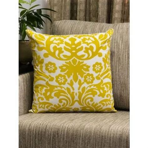 vermilion weaves printed damask design yellow designer cushion covers size 16 x 16 inches at