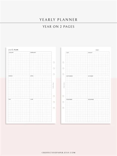 Yearly Planner Insert Printable Year At A Glance Year On Two Etsy