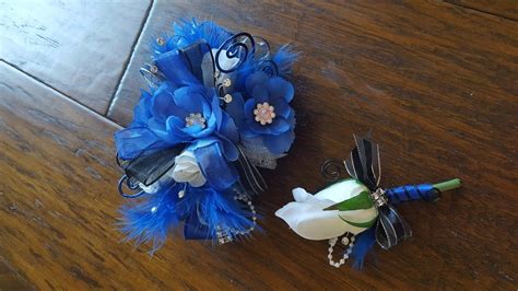 Royal Blue And White Wrist Corsage Set From Hen House Designs