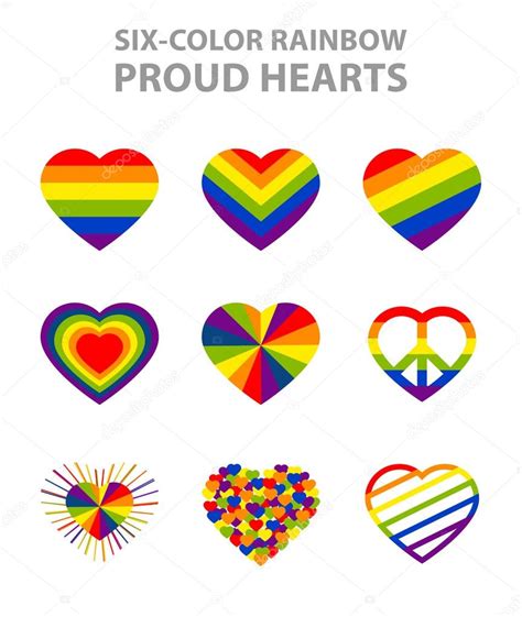 Six Color Rainbow Lgbt Symbols Pride Freedom Heart Set — Stock Vector