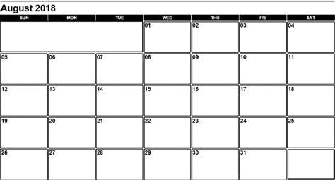 August 2018 Calendar Word Planner Calendar Word Excel Calendar