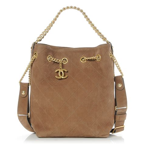 Chanel Suede Calfskin Small On My Shoulder Drawstring Bag Brown 230859