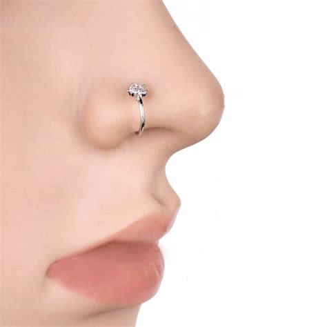 1pc Small Thin Rhinestone Crystals Flower Fake Septum Piercing Nose