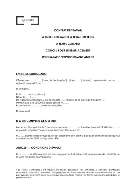 Modelé De Contrat De Travail A Duree Determinee Doc Pdf Page 1 Sur 4