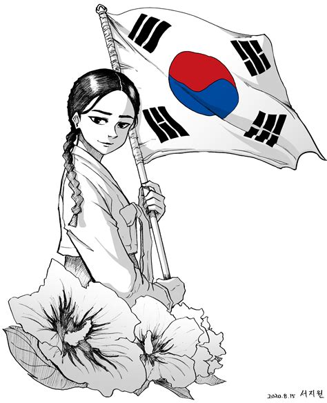 safebooru 1girl absurdres braid commentary request dated flag flagpole flower greyscale hanbok