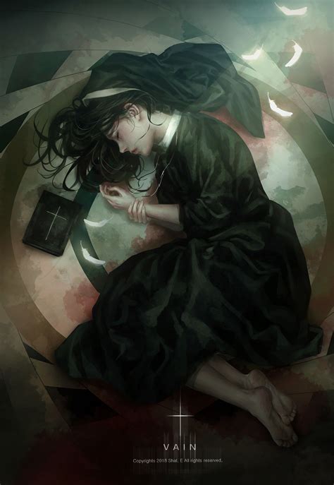 Wallpaper Anime Girls Closed Eyes Nuns Dark Hair On The Floor Holy Bible 1463x2123