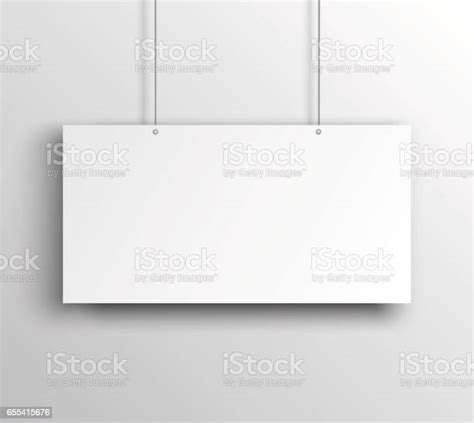 Blank White Canvas Hanging On The White Background Vector Poster Mockup
