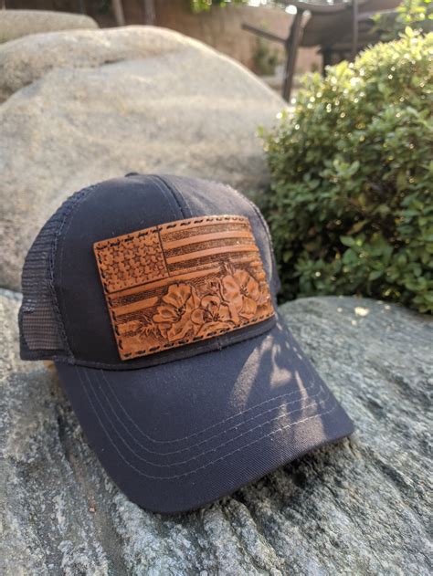 Custom Leather Patch Trucker Hat Or Tooled Trucker Hat Bill Etsy