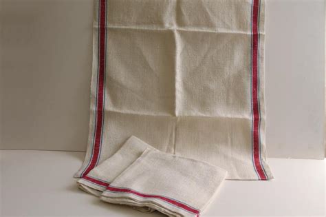 Heavy French Linen Towel Fabric Vintage Red And Blue Striped Kitchen