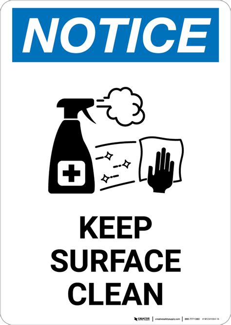 Notice Keep Surface Clean With Icon Portrait Wall Sign