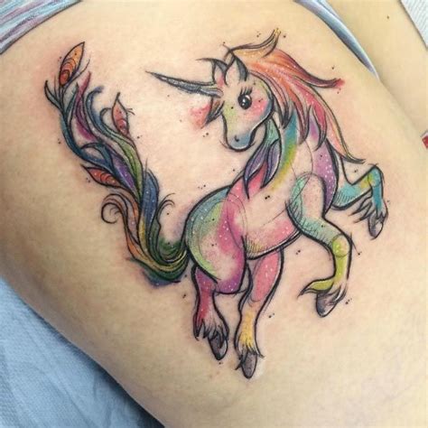 Colorful Unicorn Tattoo By The Drawing Board More Purple Tattoos Girly