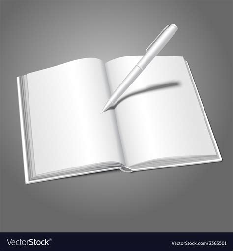 Blank White Realistic Opened Book And Pen Writing Vector Image