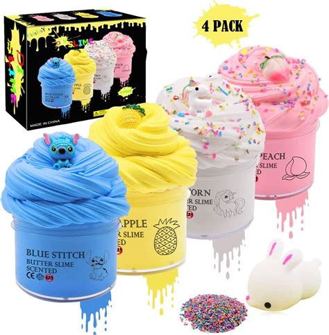 4 Pack Butter Slime With Scent Strong Plasticity Slime Kit With Stitch
