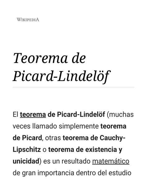 Teorema De Picard Lindelöf Wikipedia La Enciclopedia Libre Pdf