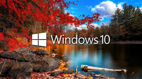 Windows 10 over the lake white text logo wallpaper - Computer ...