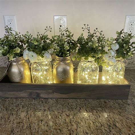 Mason Jar With Lights Fairy Lights Wedding Centerpiece Etsy Lighted