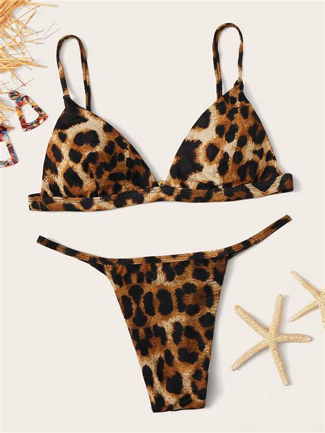 Leopard Triangle Top With String Bikini Set For Sale Australia New Collection Online Shein