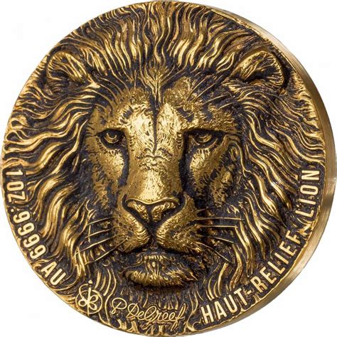 Ivory Coast Lion Series Big Five Mauquoy Haut Relief 100 Francs Gold