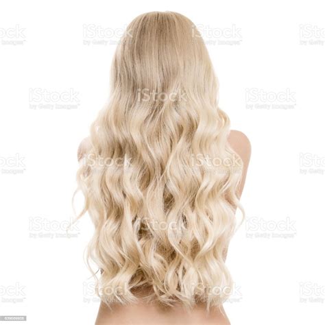 Beautiful Blond Woman With Long Wavy Hair Back View Isolated Stock