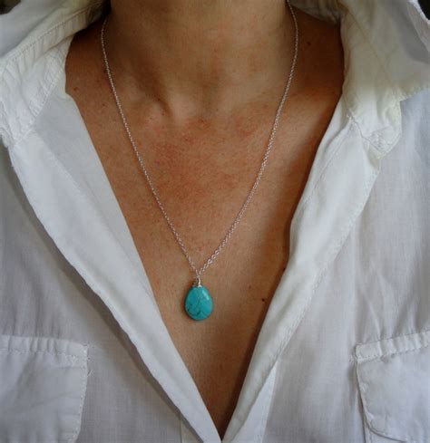 Silver Turquoise Necklace Delicate Silver Turquoise Necklace Etsy