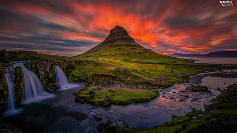 Iceland Waterfall Great Sunsets Kirkjufell Mountain Beautiful
