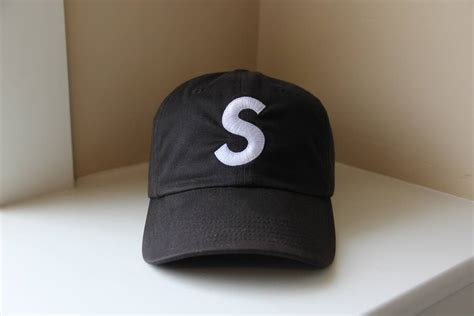 Supreme Supreme S Logo 6 Panel Cap Hat Black White Leather Strap