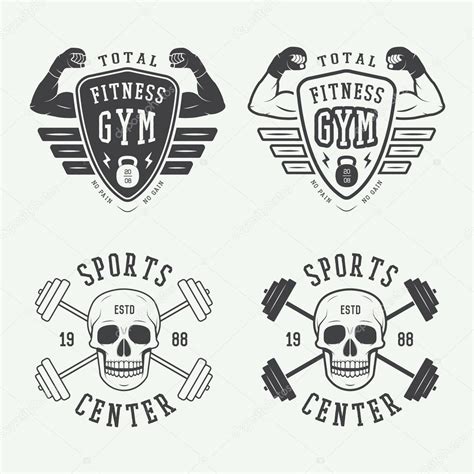 Set Of Gym Logos Labels And Badges In Vintage Style Stock Vector Image