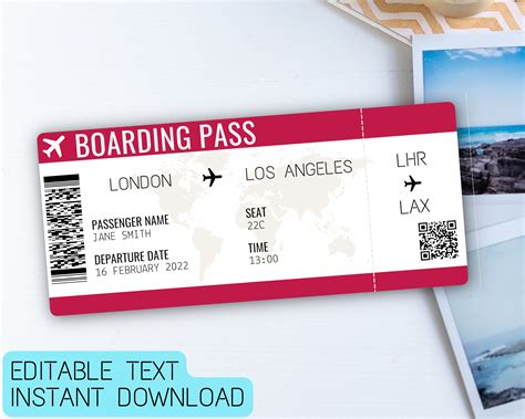 Editable Boarding Pass Template Printable Personalized Ph