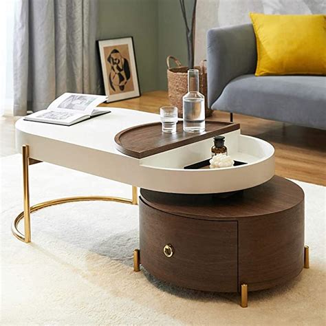 Ng Decor Modern Oval Nesting Coffee Table White And Walnut Coffee Table