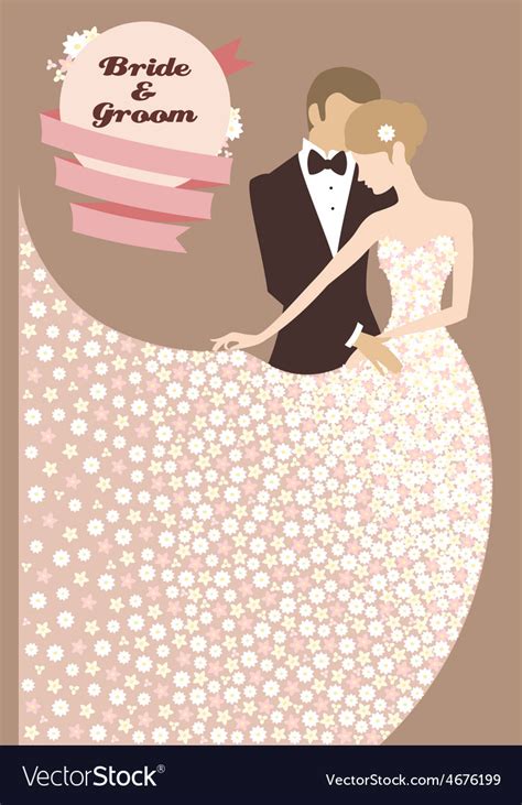 Wedding Invitation With Bride And Groom Royalty Free Vector