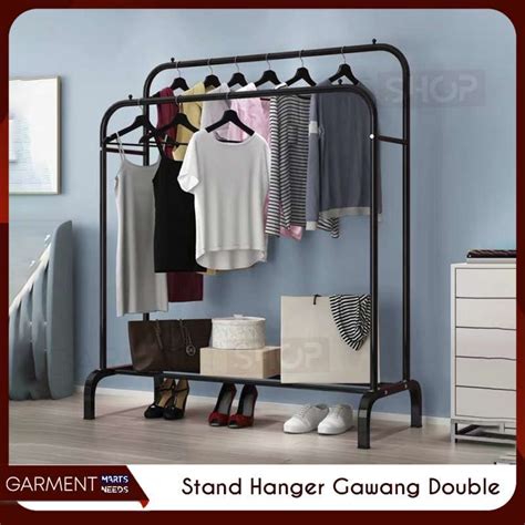 Promo Stand Hanger Gawang Besi Double Gantungan Baju Tiang Kokoh