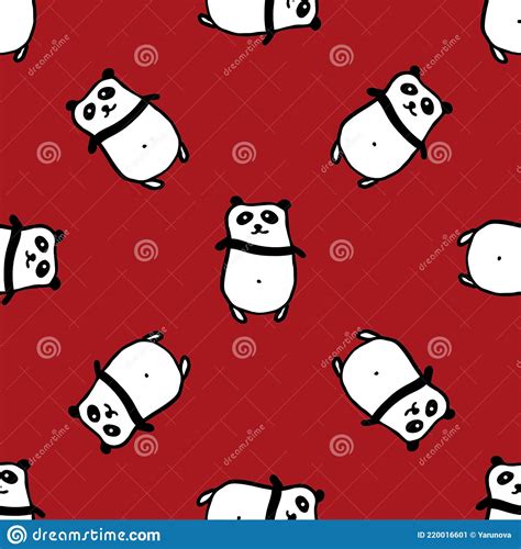 Seamless Hand Drawn Pattern With Pandas Stock Vector Illustration Of