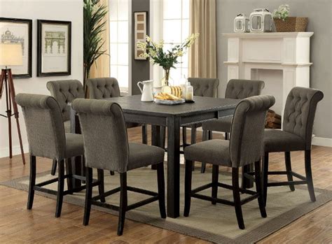 Cm3324bk Pt 54 Gy 9pc 9 Pc Gracie Oaks Sania Iii Antique Black Finish Wood Counter Height Dining