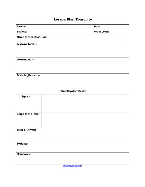 Lesson Plan Template For Students To Use