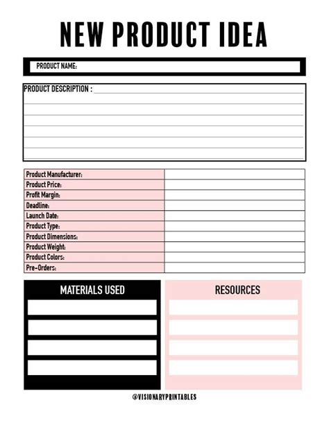 If you're striking out on your own to start a business, whatever sort it might be, you will benefit from having a business plan template to work from. New Product Idea// Business Product Worksheet// Business Plan// Product Idea Sheet// New Product ...