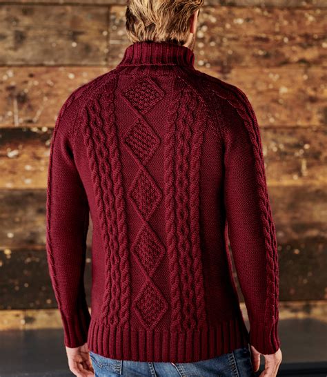 Woolovers Mens Pure Wool Aran Polo Neck Jumper Sweater Pullover
