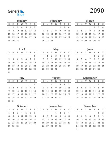 2090 Calendar Pdf Word Excel