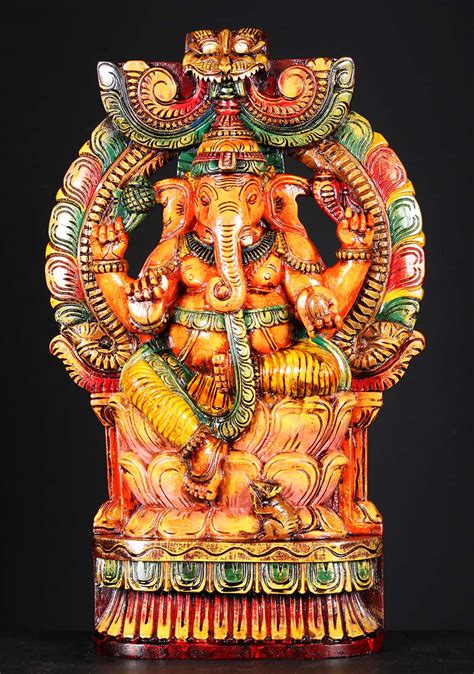 Sold Wooden Painted Ganesha With Arch 24 76w1jb Hindu